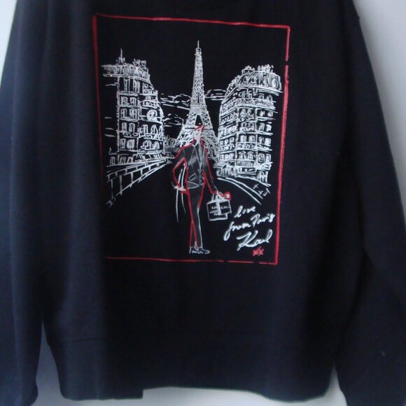 NWT Karl Lagerfeld Paris Sweatshirt Women's Black Eiffel Tower Graphic, Size M - Picture 1 of 14